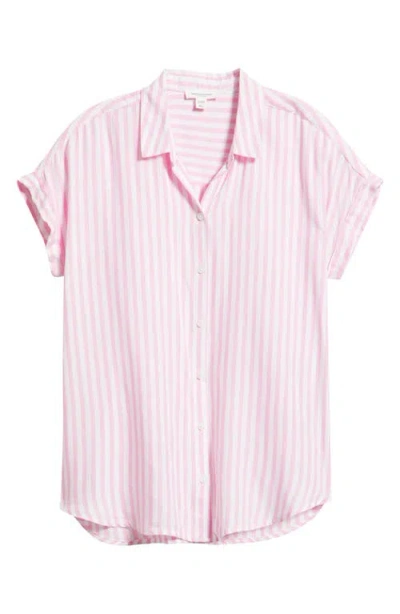 Beachlunchlounge Kenzie Stripe Short Sleeve Button-up Shirt In Pink