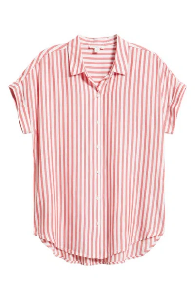 Beachlunchlounge Kenzie Stripe Short Sleeve Button-up Shirt In Red
