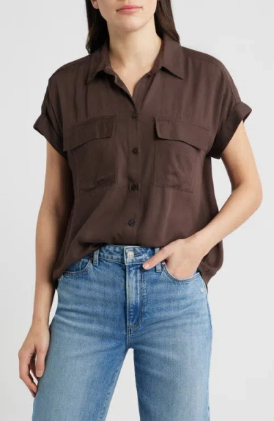 Beachlunchlounge Kia Short Sleeve Button-up Shirt In Brown