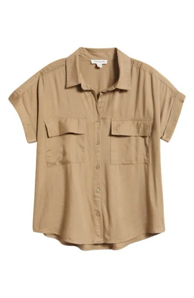 Beachlunchlounge Kia Short Sleeve Button-up Shirt In Brown