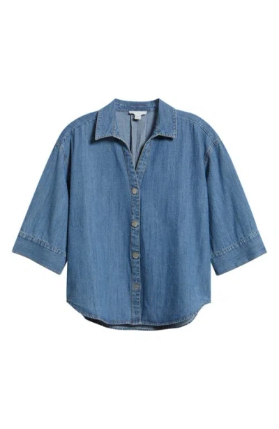 Beachlunchlounge Kindell Cotton Denim Button-up Shirt In Blue