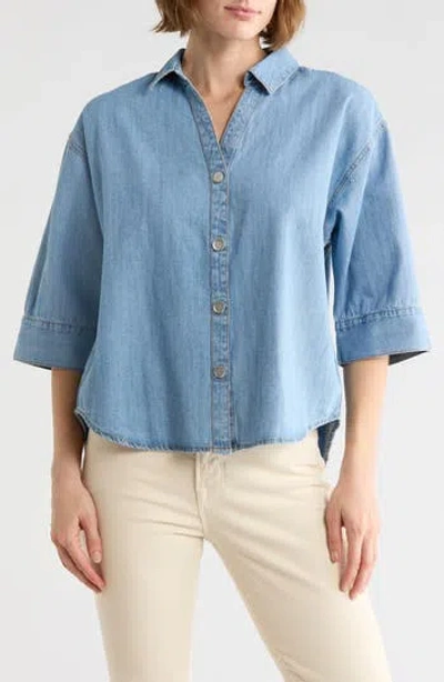 Beachlunchlounge Kindell Cotton Denim Button-up Shirt In Brown