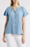 Beachlunchlounge Lark Cotton Gauze Button-up Shirt In Blue Acid Wash