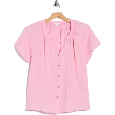 Beachlunchlounge Lark Cotton Gauze Button-up Top In Pink