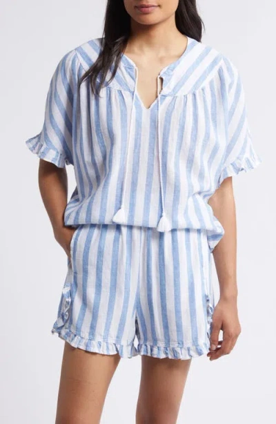 Beachlunchlounge Leia Stripe Linen & Cotton Top In Ciel