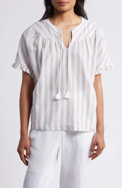 Beachlunchlounge Leia Stripe Linen & Cotton Top In Light Khaki