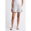 Beachlunchlounge Leia Stripe Ruffle Hem Linen & Cotton Shorts In Khaki