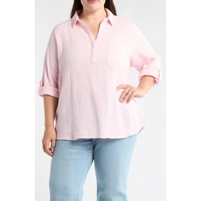 Beachlunchlounge Lenora Cotton Gauze Popover Top In Pink