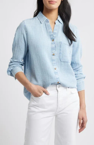 Beachlunchlounge Lessi Cotton Gauze Button-down Shirt In Blue Acid Wash