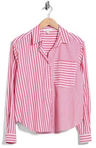 Beachlunchlounge Lilah Long Sleeve Button Front Shirt In Pink