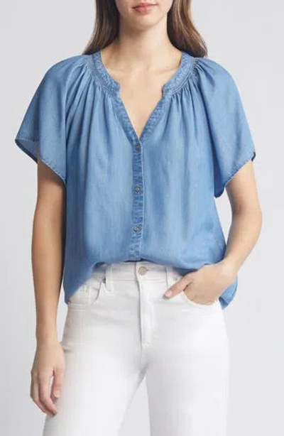 Beachlunchlounge Lora Denim Top In Medium Wash