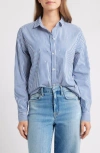 Beachlunchlounge Lynden Embellished Stripe Cotton Blend Button-up Shirt In Blue