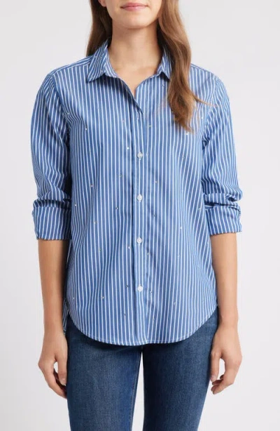 Beachlunchlounge Lynden Embellished Stripe Cotton Blend Button-up Shirt In Blue