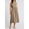 Beachlunchlounge Maddison Ruffle Tie Belt Cotton Midi Dress In Tree Shade
