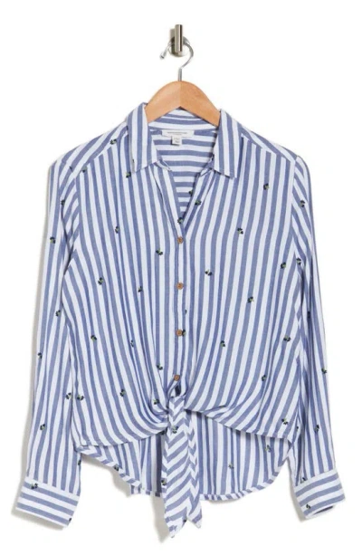 Beachlunchlounge Maggie Stripe Tie Front Button-up Shirt In Aster Field