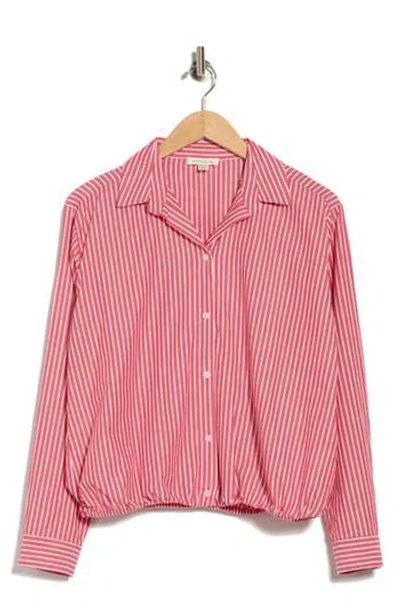 Beachlunchlounge Marin Stripe Cotton Crop Bubble Hem Shirt In Currant Red