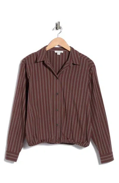 Beachlunchlounge Marin Stripe Cotton Crop Bubble Hem Shirt In Rocky Road