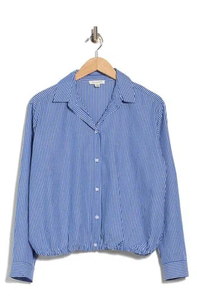 Beachlunchlounge Marin Stripe Cotton Crop Bubble Hem Shirt In Rotal Night