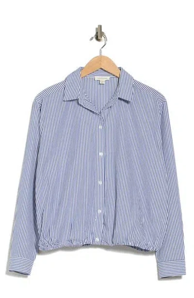 Beachlunchlounge Marin Stripe Cotton Crop Bubble Hem Shirt In Santorini