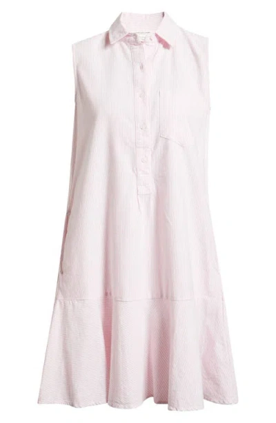 Beachlunchlounge Marina Stripe Sleeveless Cotton Shirtdress In Pink