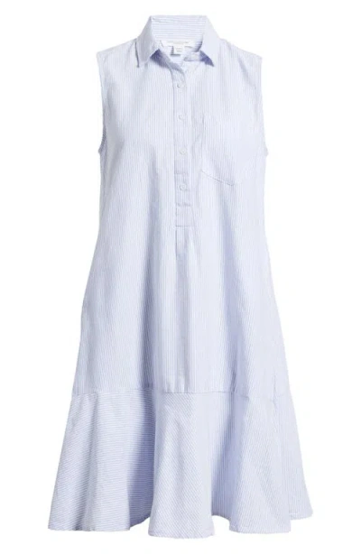 Beachlunchlounge Marina Stripe Sleeveless Cotton Shirtdress In Studio Blue