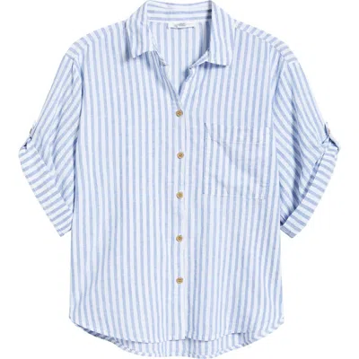 Beachlunchlounge Mason Short Sleeve Stripe Button-up Shirt In Blue