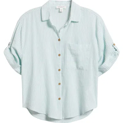 Beachlunchlounge Mason Short Sleeve Stripe Button-up Shirt In Green