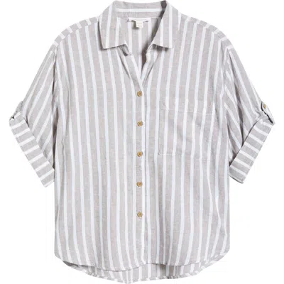 Beachlunchlounge Mason Short Sleeve Stripe Button-up Shirt In White