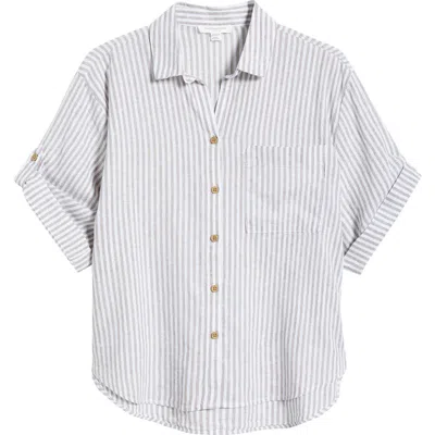 Beachlunchlounge Mason Short Sleeve Stripe Button-up Shirt In White