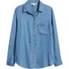 Beachlunchlounge Maylee Embroidered Chambray Button-up Shirt In Blue