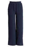 Beachlunchlounge Meadow Wide Leg Cotton Gauze Pants In Navy
