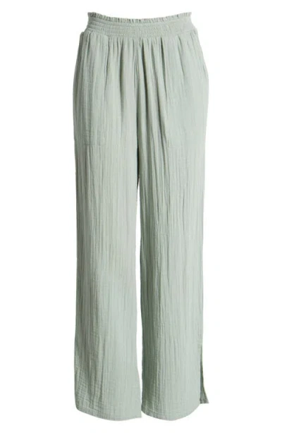 Beachlunchlounge Meadow Wide Leg Cotton Gauze Pants In New Sage