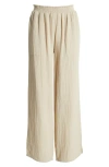 Beachlunchlounge Meadow Wide Leg Cotton Gauze Pants In Pale Khaki