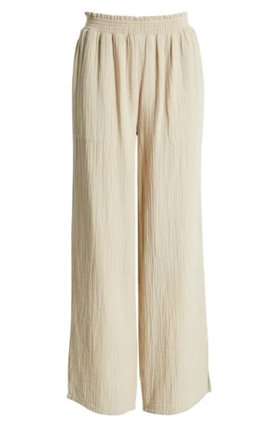 Beachlunchlounge Meadow Wide Leg Cotton Gauze Pants In Pale Khaki