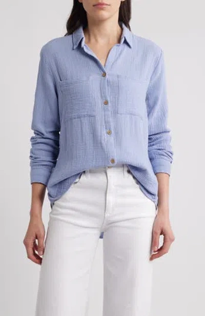 Beachlunchlounge Micaela Cotton Button-up Shirt In Purple