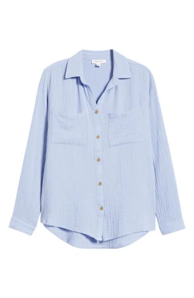 Beachlunchlounge Micaela Cotton Button-up Shirt In Blue