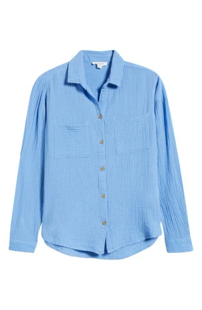 Beachlunchlounge Micaela Cotton Button-up Shirt In Blue