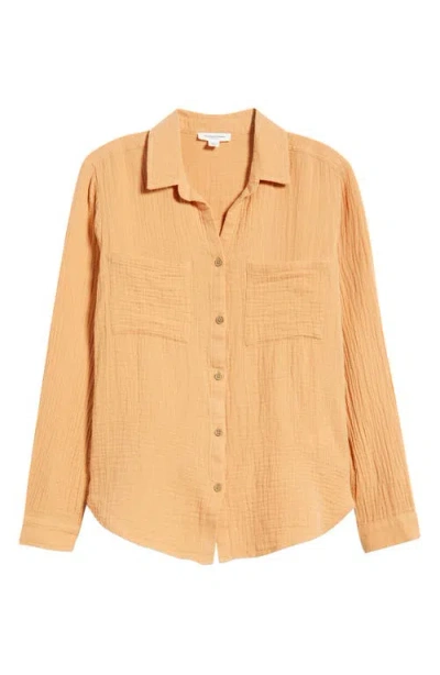 Beachlunchlounge Micaela Cotton Button-up Shirt In Brown
