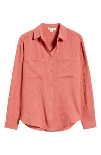Beachlunchlounge Micaela Cotton Button-up Shirt In Red
