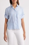 Beachlunchlounge Murphy Stripe Button-up Shirt In Blue Poppy