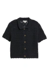 Beachlunchlounge Penny Open Knit Short Sleeve Cardigan In Black