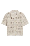 Beachlunchlounge Penny Open Knit Short Sleeve Cardigan In Egg Shell