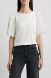 Beachlunchlounge Percy Eyelet Sleeve Mixed Media Top In Ivory