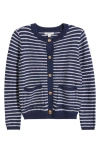 Beachlunchlounge Piera Stripe Cardigan In Navy/white Linen