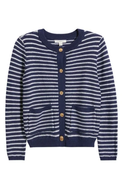 Beachlunchlounge Piera Stripe Cardigan In Navy/white Linen