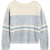 Beachlunchlounge Polla Stripe Mixed Stitch Boat Neck Sweater In Clear Sky