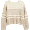 Beachlunchlounge Polla Stripe Mixed Stitch Boat Neck Sweater In Desert Khaki