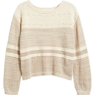 Beachlunchlounge Polla Stripe Mixed Stitch Boat Neck Sweater In Desert Khaki