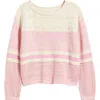 Beachlunchlounge Polla Stripe Mixed Stitch Boat Neck Sweater In Pink Smoke