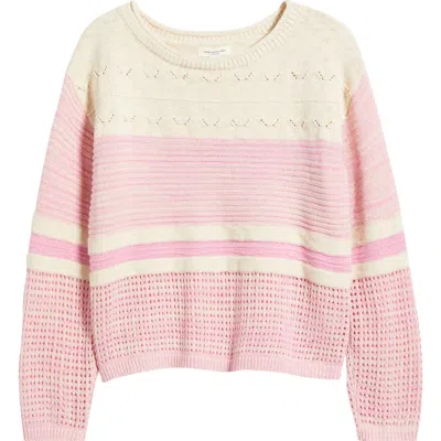 Beachlunchlounge Polla Stripe Mixed Stitch Boat Neck Sweater In Pink Smoke